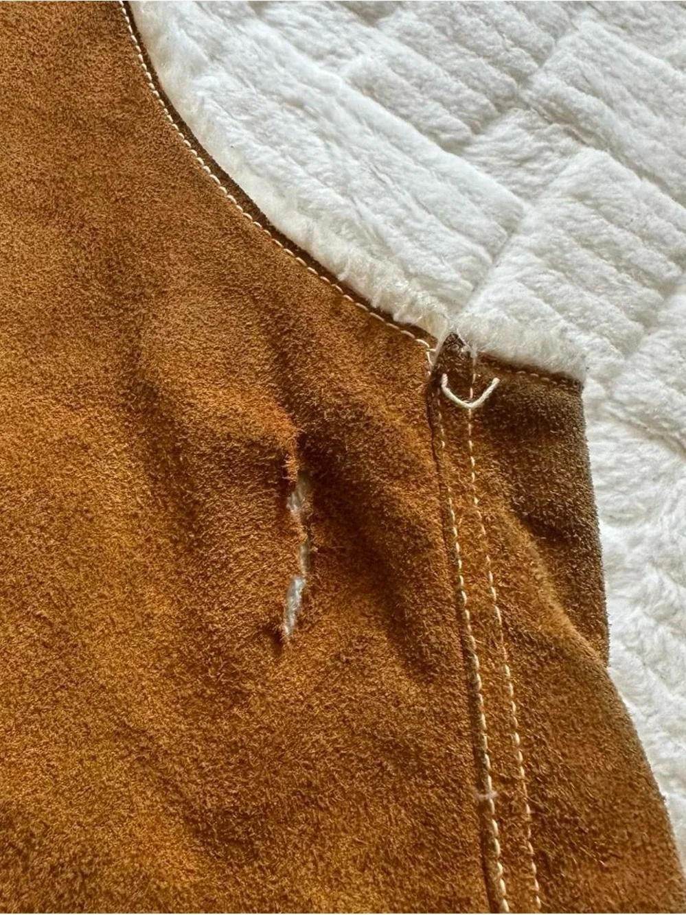 Vintage Men's Brown Shearling-Lined Suede Vest medium